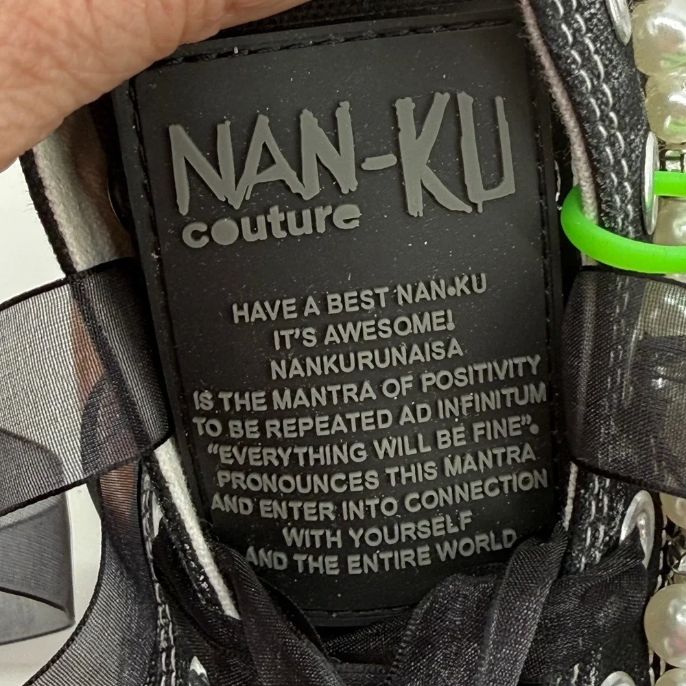 Nan-Ku Couture‎ Pearl Rhinestone Embellished High Top Sneakers Black Womens 39